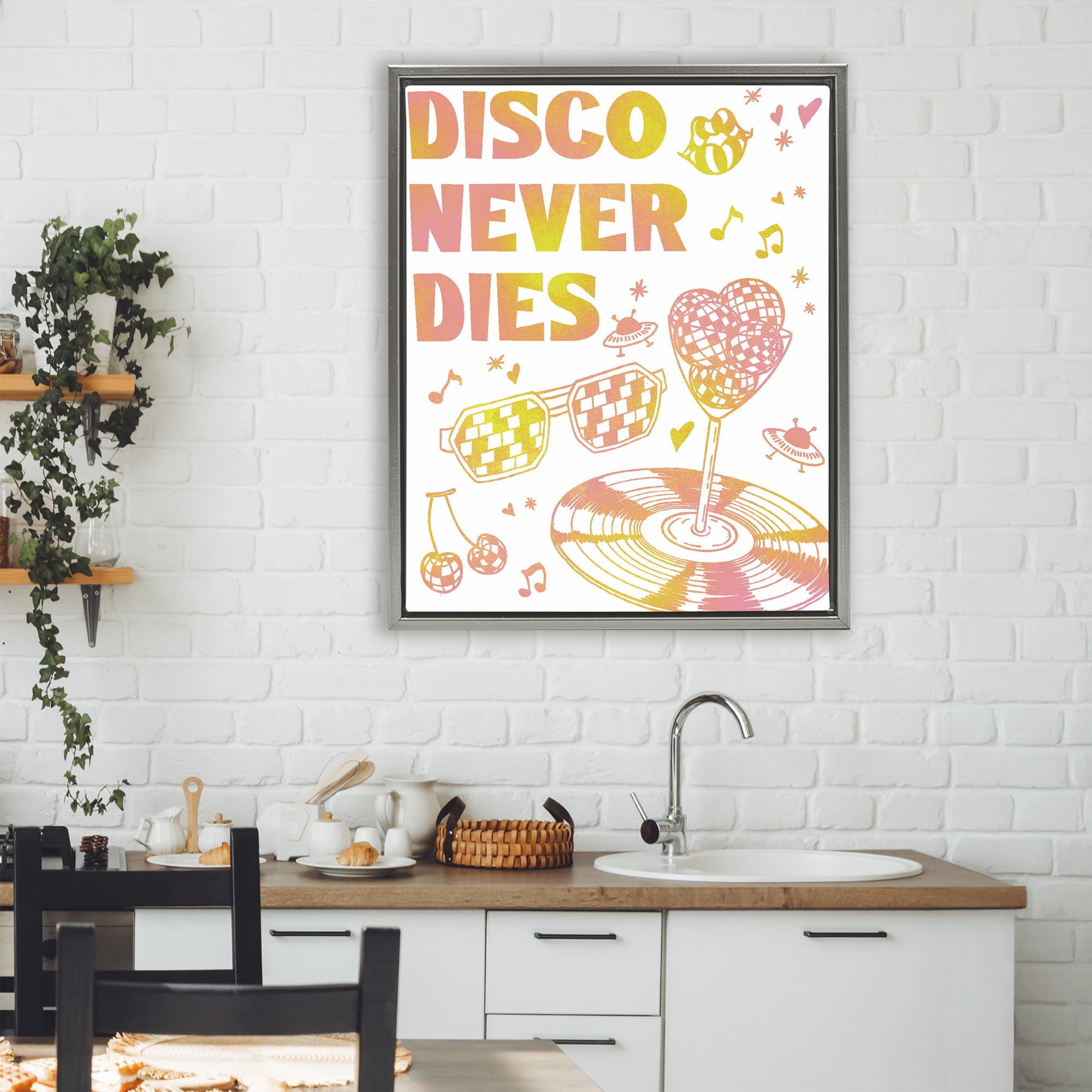 Stupell Industries Disco Never Dies Gray Framed Floater Canvas Wall Art, design by Ziwei Li