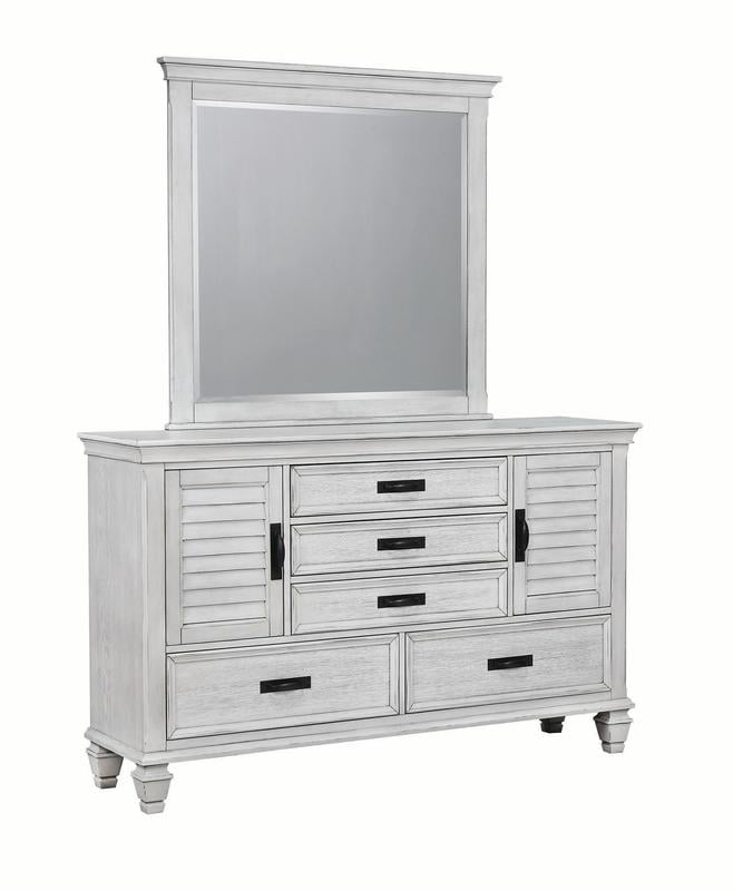 Franco 5drawer Dresser with 2 Louvered Doors Antique White (Mirror