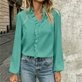 thumbnail image 4 of Lmueinov Womens Long Puff Sleeve Shirts Plus Size V Neck Ruffle Loose Pullover Blouses Fall Solid Dressy Lightweight Business Casual Tops S-5XL, 4 of 4
