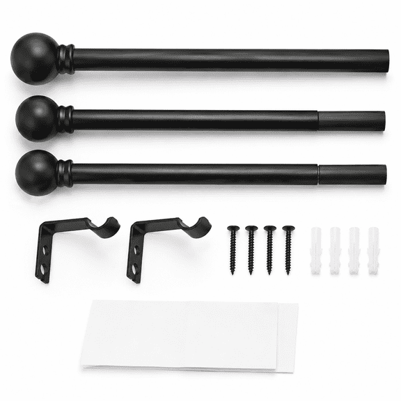 Black Curtain Rods for Window 28 to 48, 5/8 inch Small Decorative Curtain Rod Set with Brackets