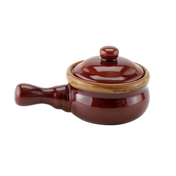 HIC Harold Import Co. Individual Brown Ceramic Stoneware 14 oz French Onion Soup Crock Chili Bowls Set Of 4