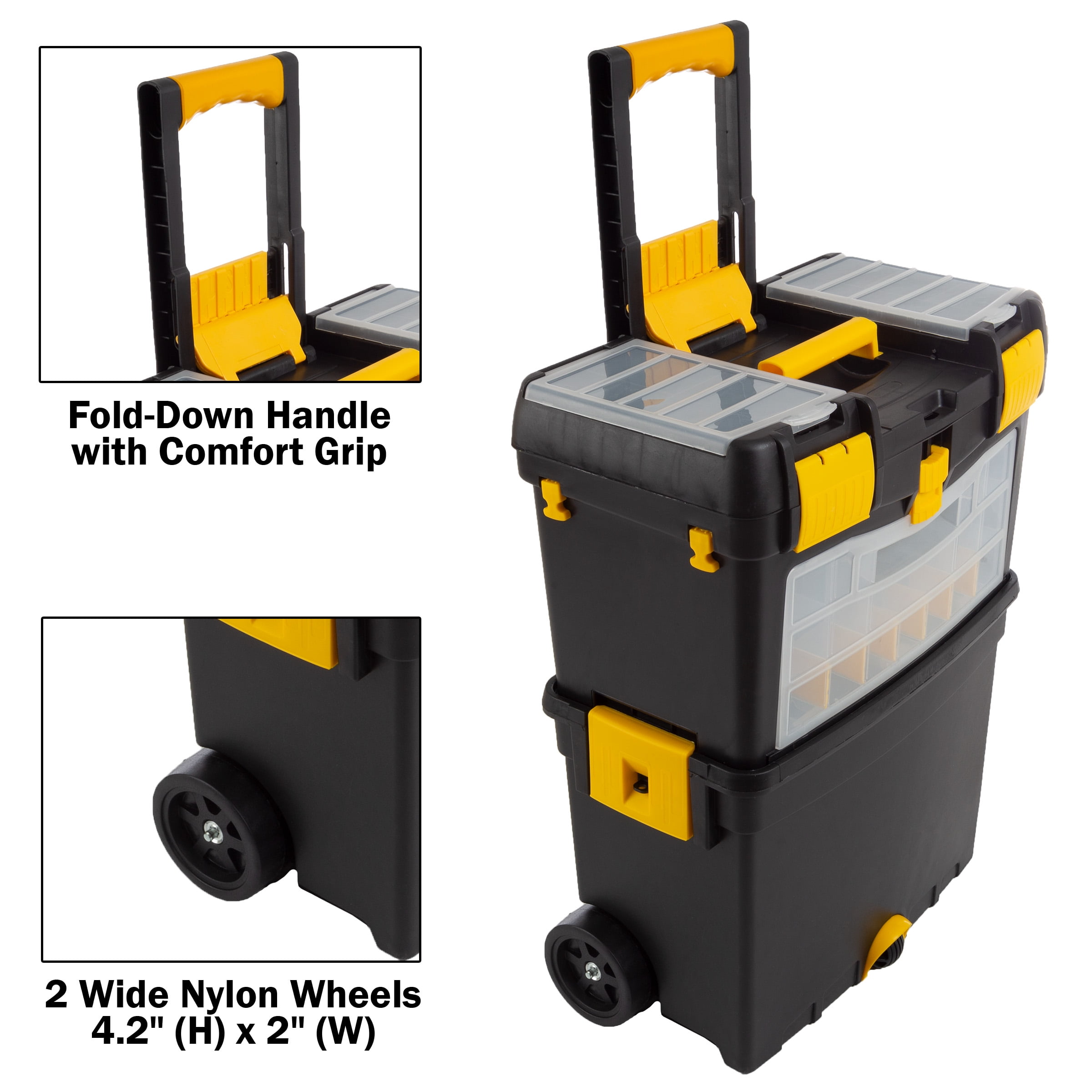 Stalwart Portable Toolbox with Wheels, Comfort Grip, and Drawers (Black)