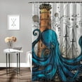 thumbnail image 2 of Orinice Octopus Nautical Shower Curtain Blue Kraken Sailboat Lighthouse Compass Sea Animal Nautical Cool Marine Life Polyester Bathroom Decor Curtain with Hooks,Blue Gray White 36x72, 2 of 7