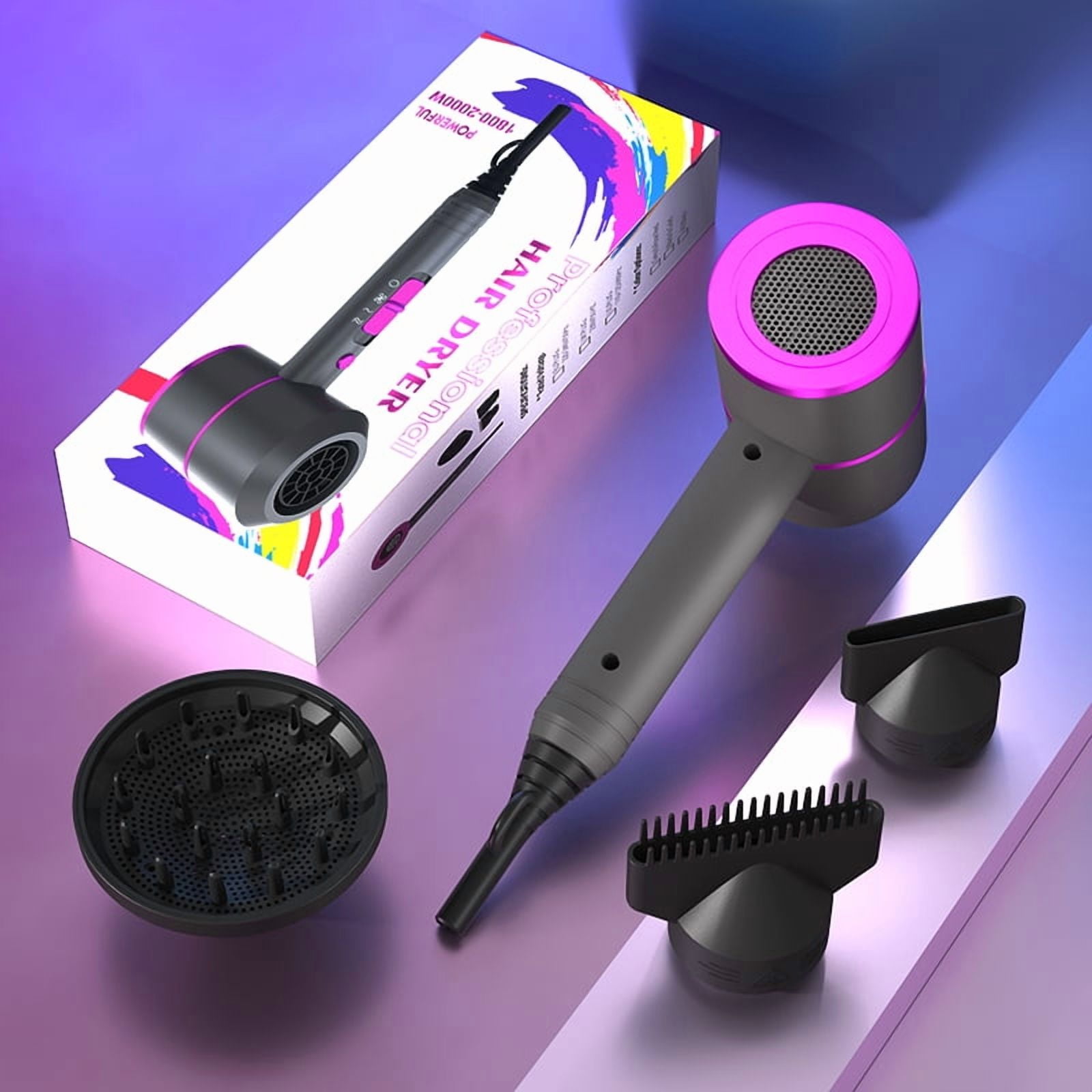 Hair Dryer-Fast Drying Ionic Blow Dryer-Updated 1800 W Low Noise Technology with Diffuser&Smooth Nozzle，with 3 Heat Settings