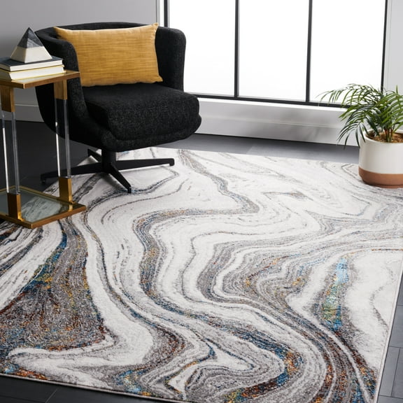 SAFAVIEH Amelia Jerrod Abstract Area Rug, Gray/Blue Gold, 6'7" x 6'7" Square