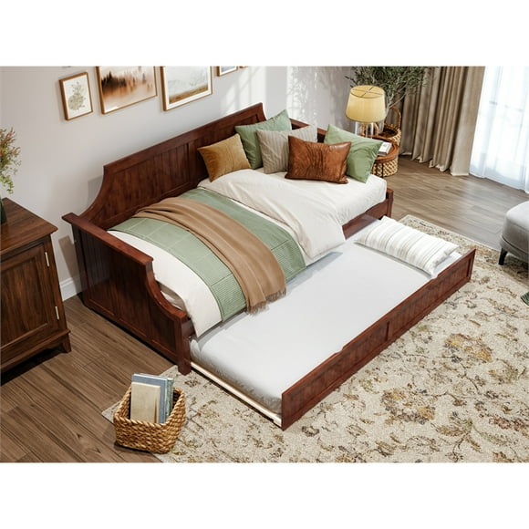 AFI Cambridge Mid-Century Solid Wood Daybed with Twin Trundle in Walnut