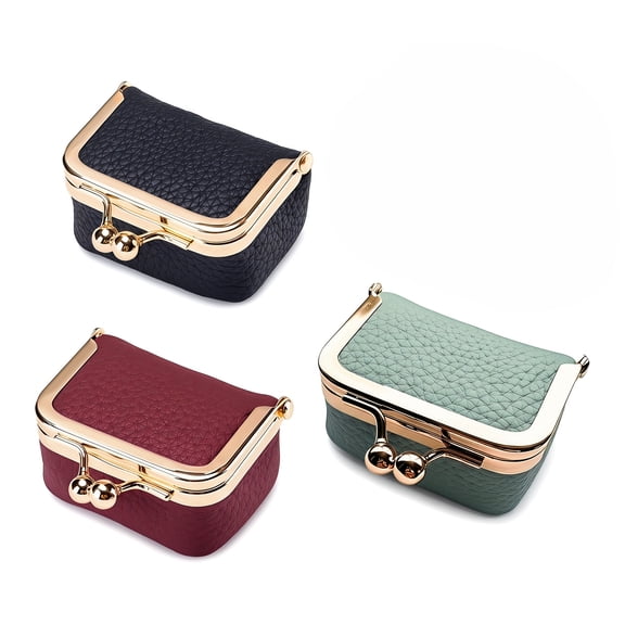 Mini Jewelry Box for Women: 3-Piece Vintage Travel Jewelry Cases with Soft Leather & Kiss Lock for Travel Storage