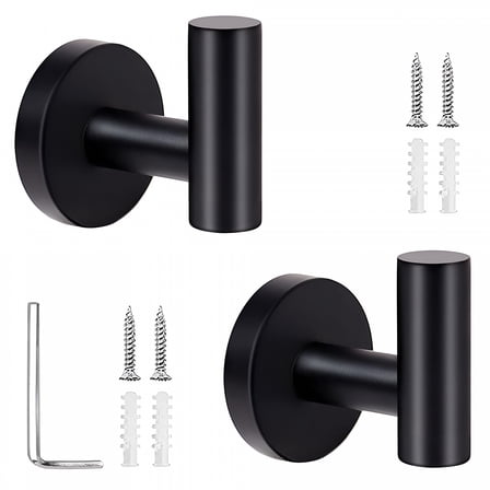 LAMIRO 2 Pack Matte Bath Robe Towel Hooks for Bathroom Kitchen,Stainless Steel Hanging Wall Hooks- Black