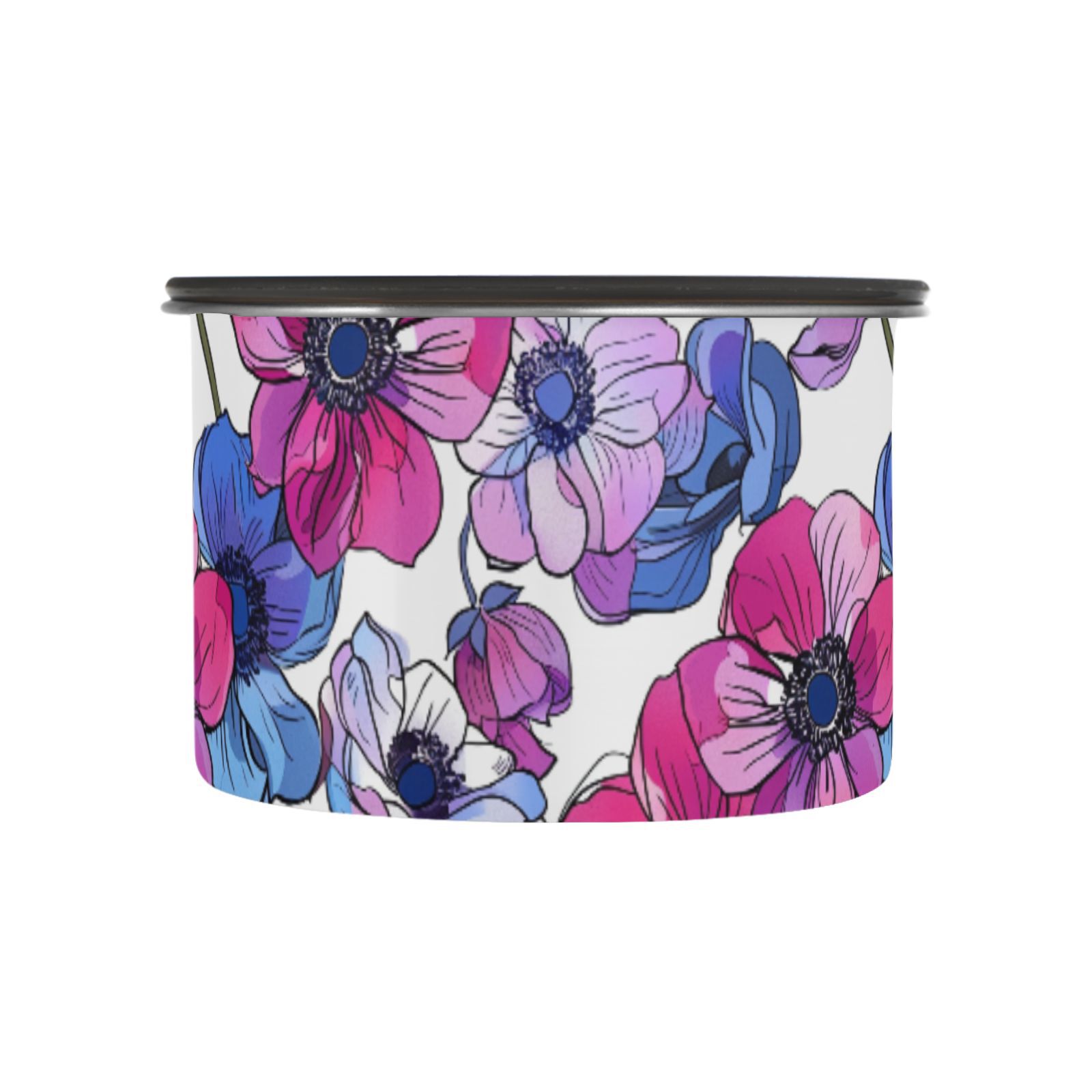 Anemone Flower Pink & Purple Airtight Coffee Bean Canister 30oz Food Storage Containers with Lids For Gournd, Tea, Sugar, Flour, Rice, Cereal, Candy Cookie Jar