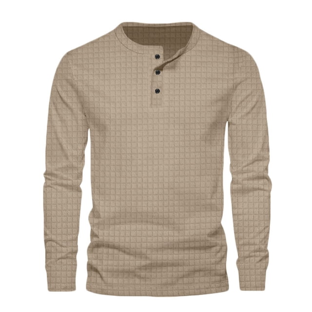 pstuiky camisetas de manga larga para hombre, Suéter deportivo informal de color liso con cuello redondo y botones para hombre, blusa de manga larga con cuello redondo camisetas de hombre m