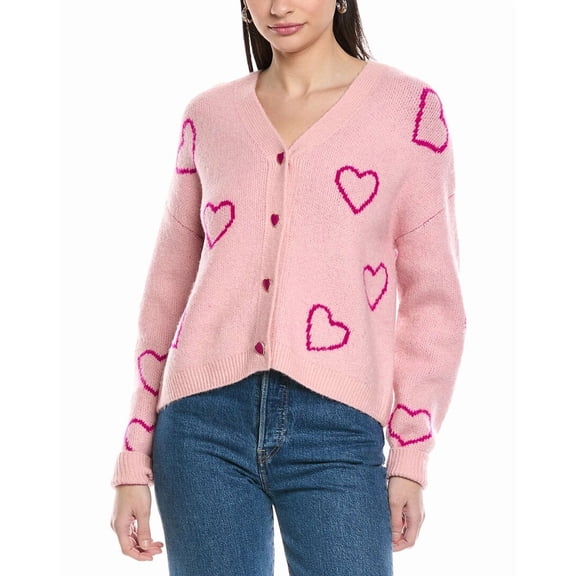 CeCe womens  Heart Jacquard Cardigan, xs, Red