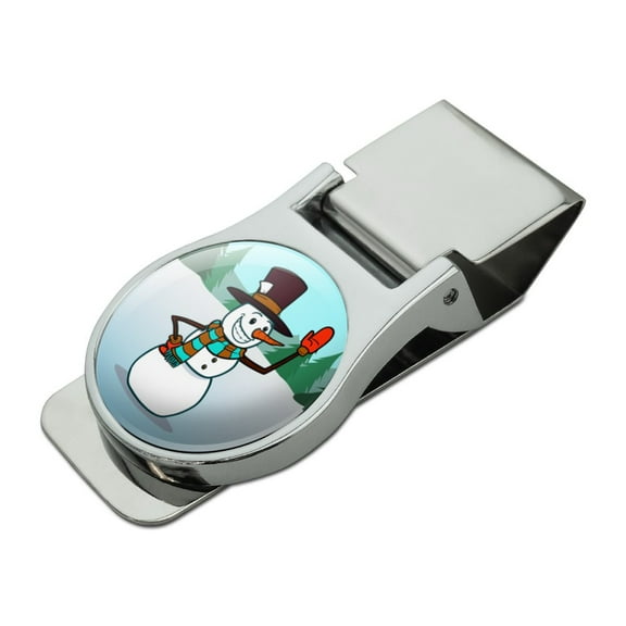Snowman Waving Christmas Holiday Satin Chrome Plated Metal Money Clip