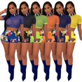 thumbnail image 4 of Femmes 2 Pièces Tenues Manches Courtes Mesh Crop Tops Shorts Ensemble Jumpsuit Rompers, 4 of 5