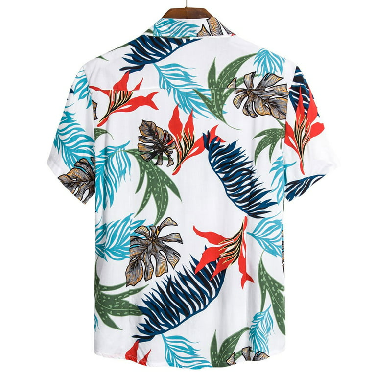 Mens Ethnic Short Sleeve Casual Cotton Linen Printing Hawaiian Shirt Blouse  