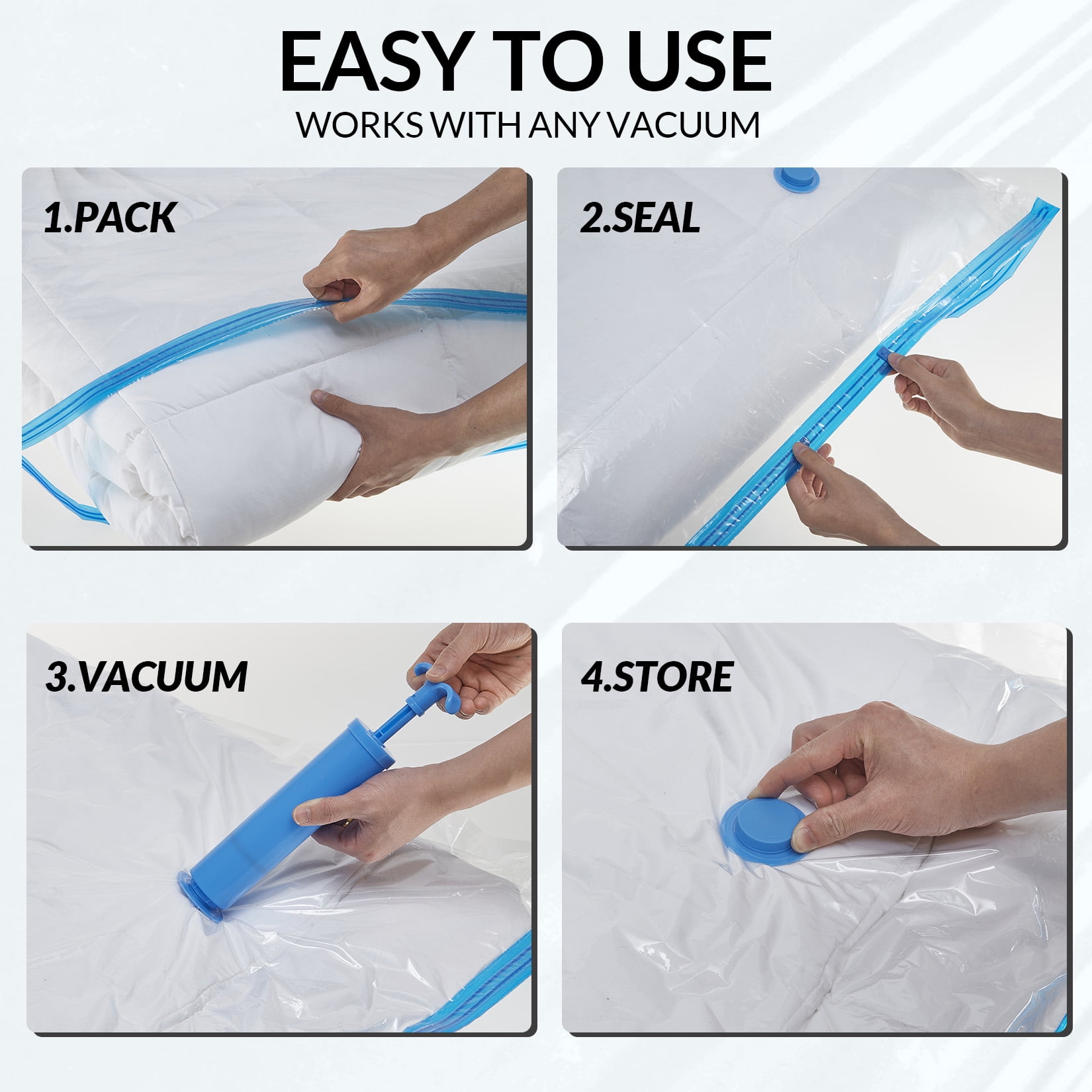 9 Pack Jumbo Vacuum Storage Bags 47 x 39 Inches, Space Saver Compression Bags with Double Layer Protection & Turbo Valve, Heavy Duty Vacuum Seal Bags for Comforters, Bedding, Blankets, Plush Toys
