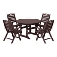 thumbnail image 2 of WestinTrends Malibu 5-Piece HDPE Round Patio Dining Table Set with Foldable Chairs, Dark Brown, 2 of 15