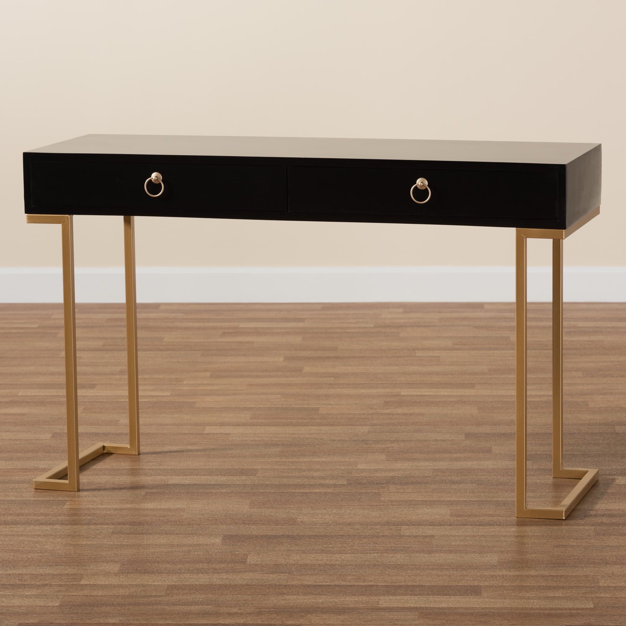 Baxton Studio Beagan Modern Wood and Metal 2 Drawer Console Table, Black/Gold