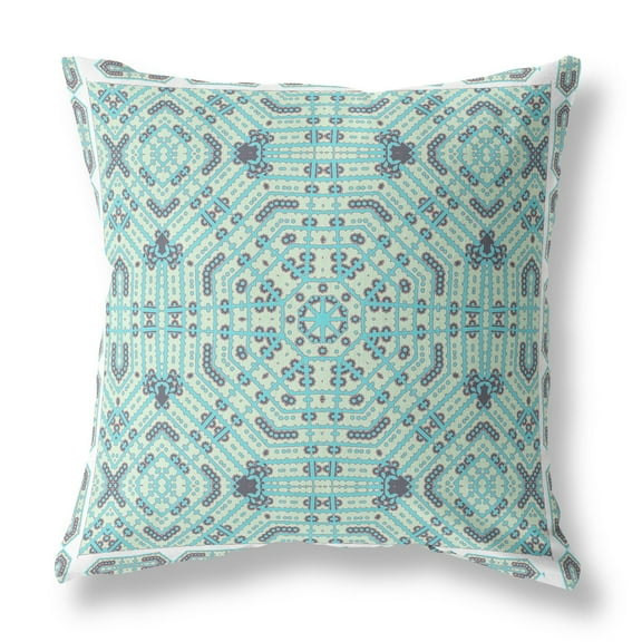 28â€ Aqua Geostar Indoor Outdoor Throw Pillow