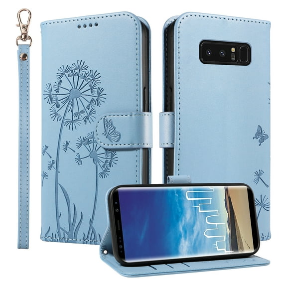 Flip Case for Samsung Galaxy Note 8 (SM-N950), Card Holder and Kickstand, Shockproof and Scratch Resistant, Sky Blue