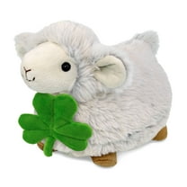 DolliBu Fluffy White Sheep Stuffed Animal with Green Plush Shamrock, Cute Green Shamrock Plush, Fun St Patricks Day Stuffed Animal Sheep, Good Luck St Patricks Day Toys for Kids, Baby - 11.5 Inches
