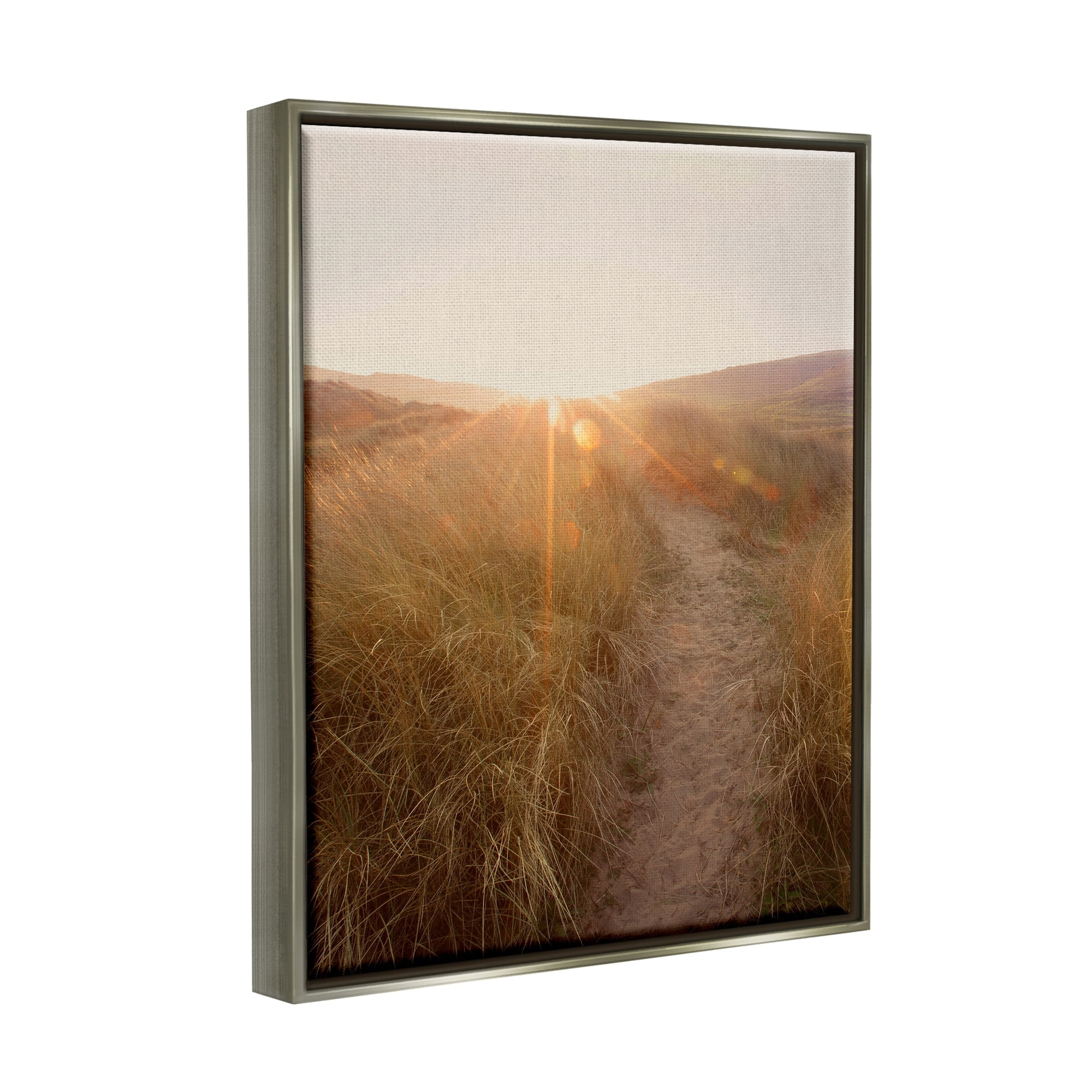 Stupell Industries Sunrays Through Sun Bleached Sand Dunes Tall Grass Luster Gray Framed Floating Canvas Wall Art, 24x30, by Ian Winstanley