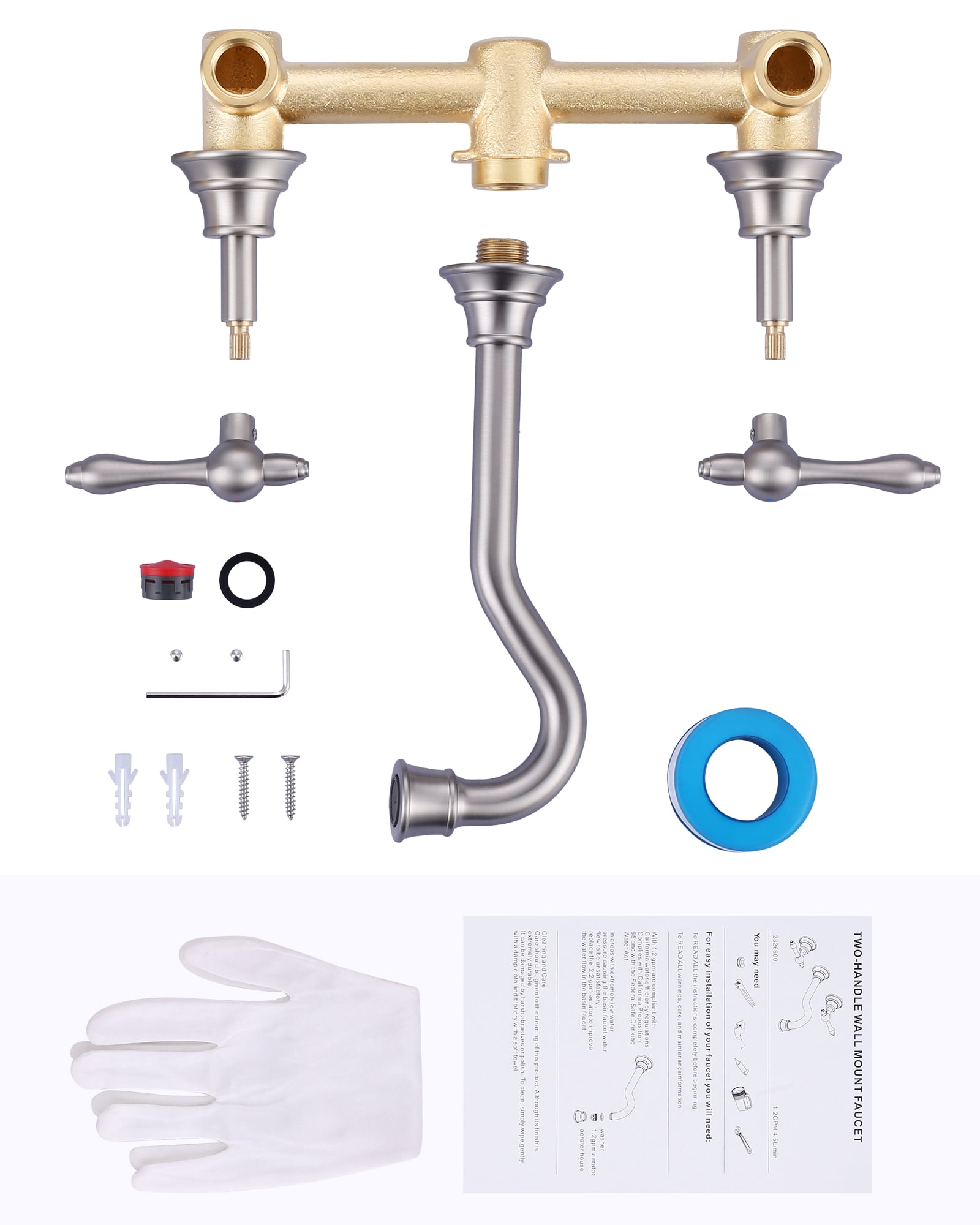 Wowow 8 in. Wall Mount 2-Handle Bathroom Sink Faucets Brass and Rough-in Valve Included,Brushed Nickel