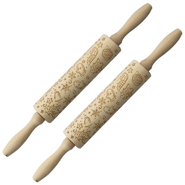 Exquisito rodillo de amasar de madera Escultura de alce Utensilios de cocina de madera Kit para hornear Rodillo de masa Accesorios de cocina para Navidad, 2 piezas Inevent HA011532-00