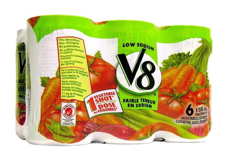V8 Vegetable Cocktail Low Sodium 6X156ML