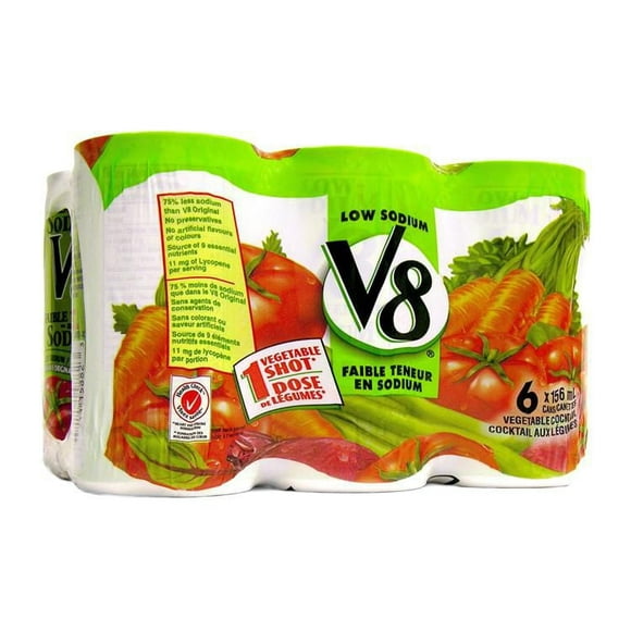 V8 Vegetable Cocktail Low Sodium 6X156ML