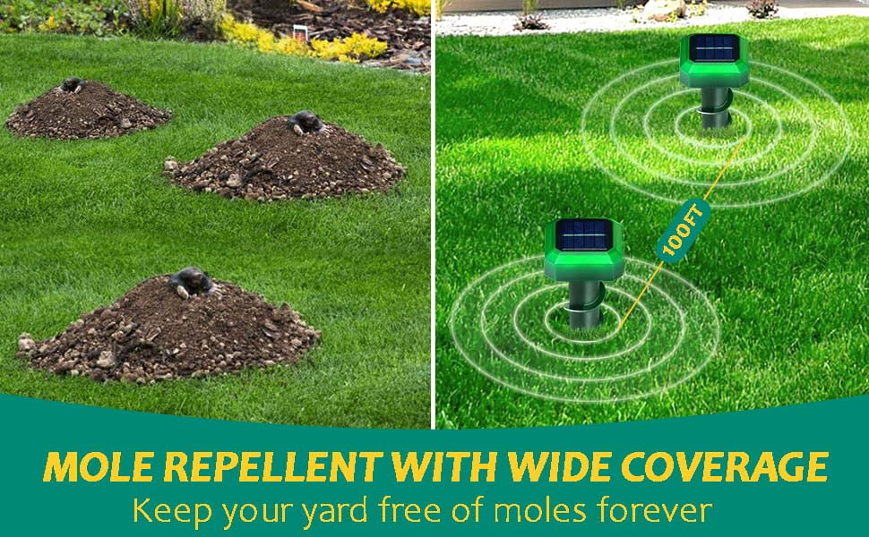 OIEXI Mole Repellent Solar Powered 2 Pack Waterproof Ultrasonic Deterrent for Mice