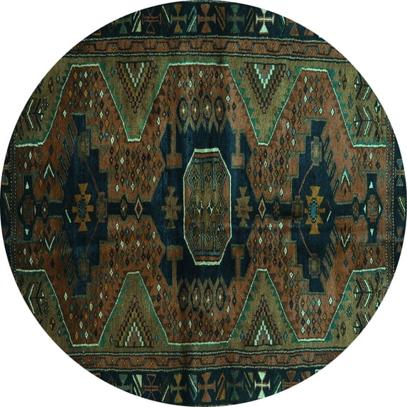 Ahgly Company Indoor Round Persian Turquoise Blue Traditional Area Rugs, 8' Round