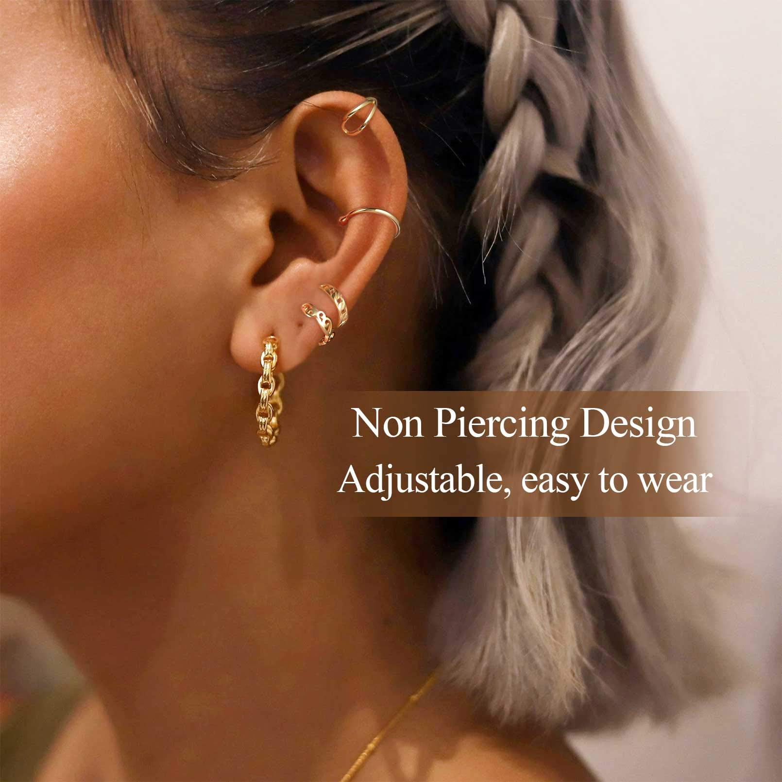 ChicSilver 4 Pcs Ear Cuff for Women Sterling Silver Earrings No Piercing Cartilage Earring Clip On Cartilage Earrings for (Gold) | Clearance