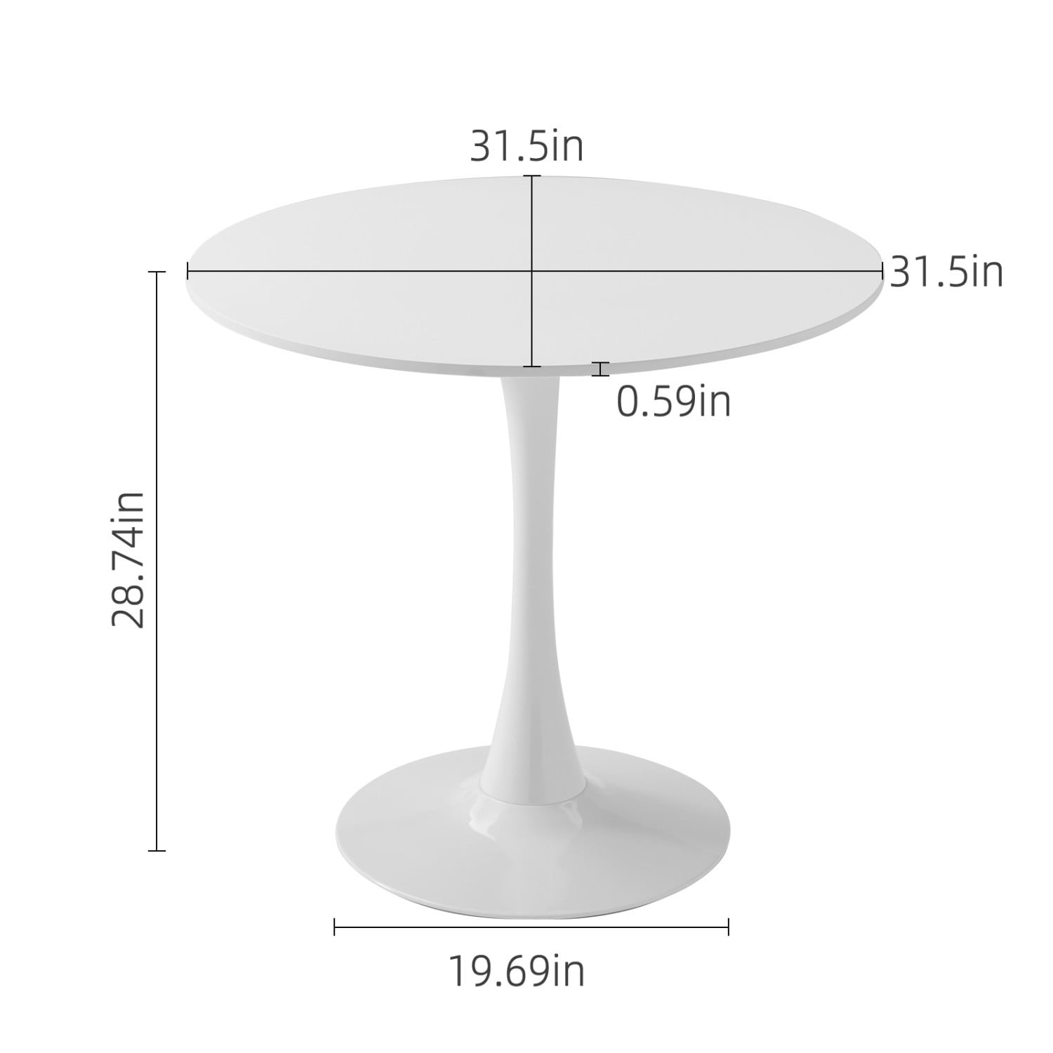 31.5" Round Dining Table, Modern White Tulip Base Table with MDF Top & Matte Iron Pedestal, Mid Century Kitchen Table, Small Space Coffee Table for Living Room, Apartment & Home Office