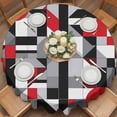 thumbnail image 2 of Abstract Seamless Stitching Round Tablecloth 54 inches Red Black Striped Design Waterproof Oil-Proof Table Cloth Round Table Cover for Holiday Party Picnic Dinner Decor Indoor and Outdoor Use, 2 of 9