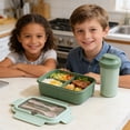 thumbnail image 3 of Nkmbld Bento Box for Women, Large Capacity Lunch Box with Three-Compartment, Leakproof Lunch Food Containers with Fork Spoon, Microwave Safe, Green, 3 of 8