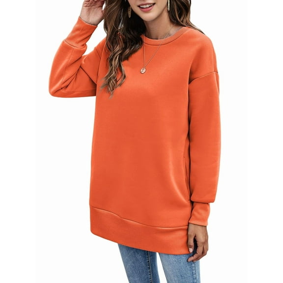 Women Sweatshirts Trendy Fleece Crewneck Sweatshirt Casual Loose Pullover Tops Comfy Fall Outfits Orange S