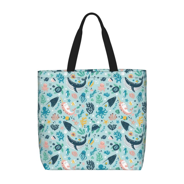 Balery Sea Animal Bolsa de Mano para Mujeres con Cremallera, Bolsa de Gimnasio con Compartimentos, Bolsa para Laptop, Bolsa para Trabajo