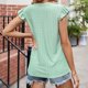 thumbnail image 4 of Top de verano para mujer, pantalón corto informal, manga ondulada, ojal, cuello en V, blusa de encaje recortada para mujer, color verde claro M, 4 of 6