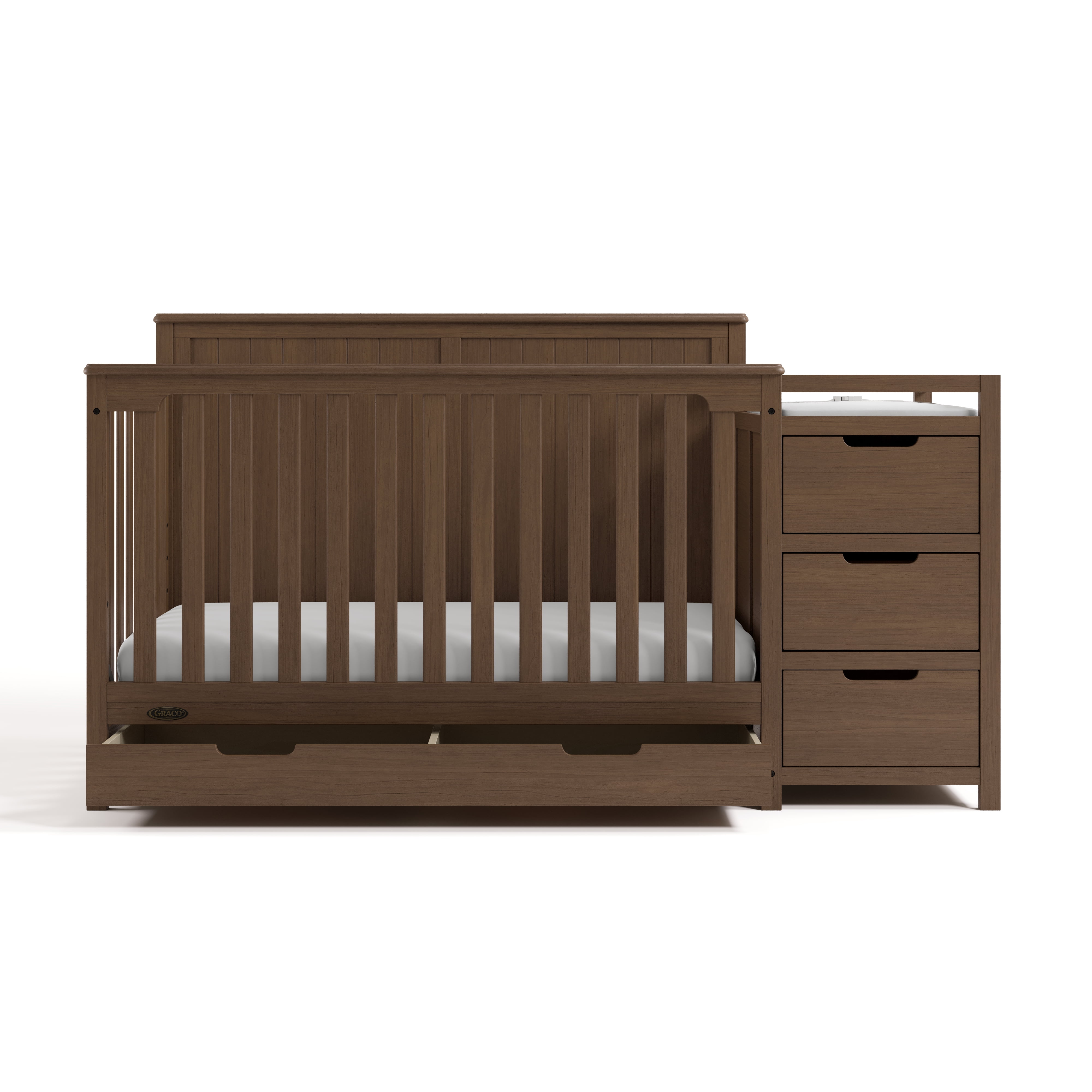 Graco Hadley 5-in-1 Convertible Baby Crib and Changer with Drawer, Hazelnut