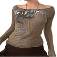 thumbnail image 1 of Femme Imprimé Crop Tops E-Girls Slim Fit Manches Longues Tee-Shirt Imprimé Graphique Vintage, 1 of 6