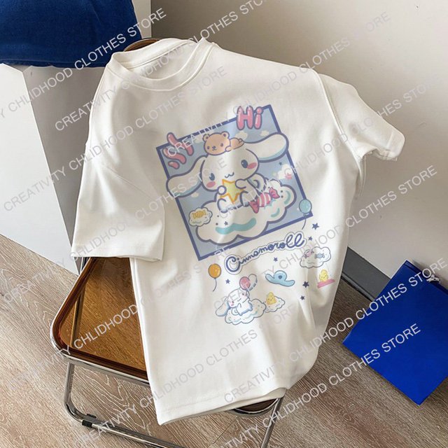 Camiseta de Anime Sanrio Cinnamoroll para mujer, dibujos animados Kawaii, manga informal, camisetas de calle de gran tamaño de algodón Harajuku, camisetas para mujer xuanjing unisex