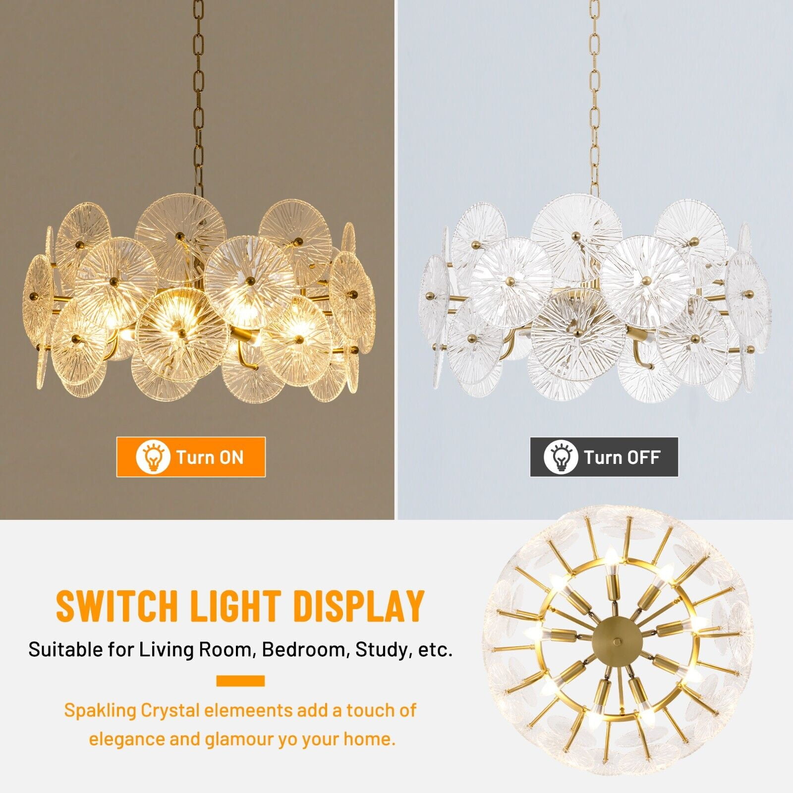 KPIBEST Gold Chandeliers for Dining Room L23.6 inch Chandelier Light Fixture, Dining Room Chandelier Over Table, E14 Base Chandelier for Bedroom, Living Room, Foyer