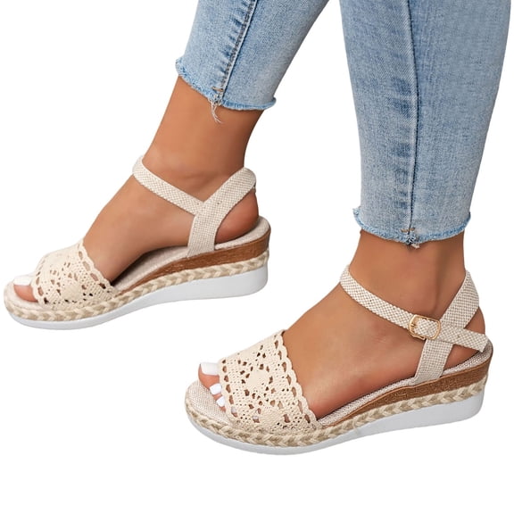 Dakaela Women's Platform Espadrilles Wedge Sandals Comfortable Open Toe Dressy Casual Summer Beach Shoes