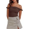 thumbnail image 1 of Gupgi Off Shoulder Top for Women Solid Color Twist Strap Tank Tops Slim Fit Ruched Crop Top, 1 of 9