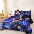 thumbnail image 3 of Feelyou Magic Dragon Wildlife Twin Bedding Sets for Boys, Futuristic City Bedding Comforter Set, Purple Blue, Black Reversible, 7-Piece, 3 of 7