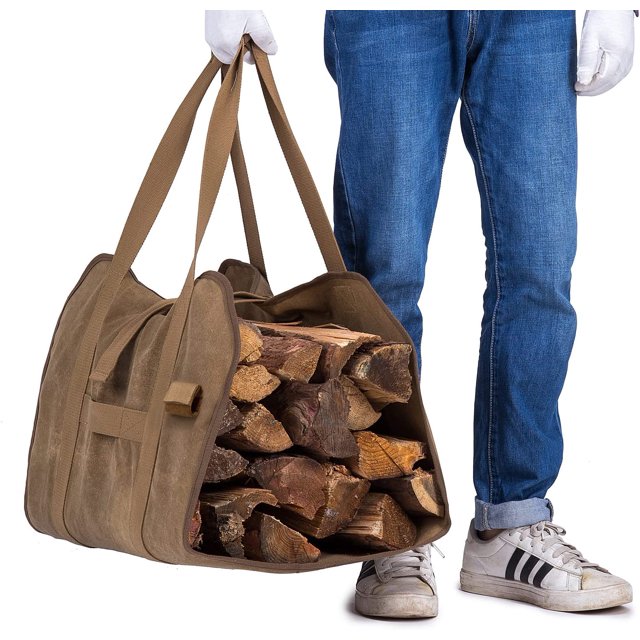 Bolsa para leña, portador de troncos, lona encerada, bolsa de leña grande resistente, bolsa de almacenamiento de accesorios para estufa de hoguera de alta resistencia esquí esquí Gafas de esquí