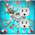 thumbnail image 1 of Metal Light Switch Plate Cover Beaded Feather Dreamcatcher Teal DRM005, 1 of 13