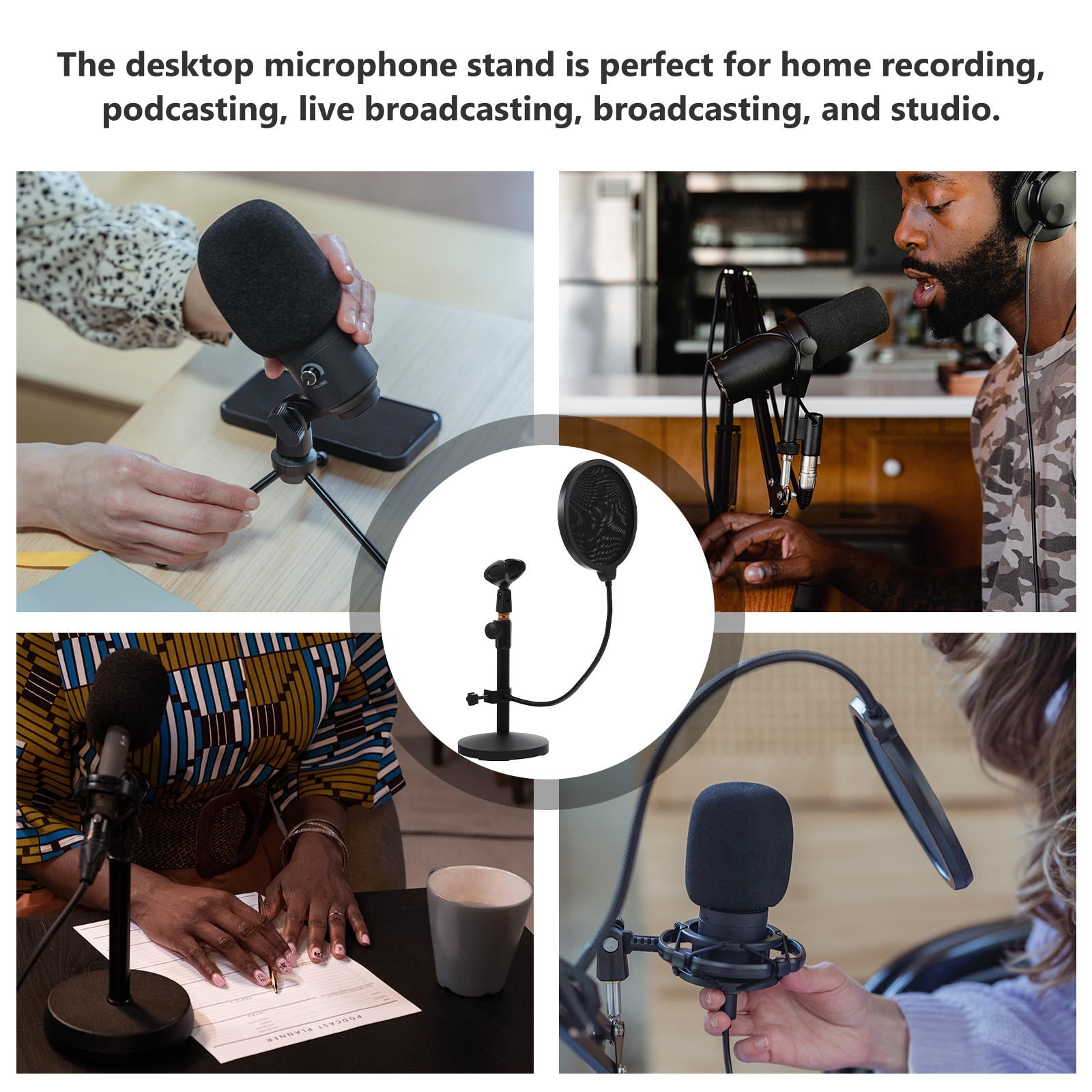 Soimiss 1Set Desktop Microphone Stand with Mic Holder and Round Base for Live Broadcasting