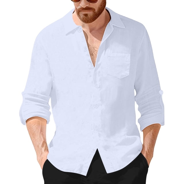 Camisas de Manga Larga con Botón de Solapa para Hombre de Ajuste Suelto Top de Moda de Bolsillo de Cardigan para el Verano