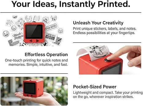 Smart AI Voice Sticker Printer Box, Magic Thermal Sticker Maker with Display, Inkless Portable Sticker Box for Home, Office, Study & DIY Projects, 8 Rolls Paper